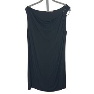 Michelle Jonas Mini Dress Womens M Black Cowl Neck O Ring Draped Micromodal